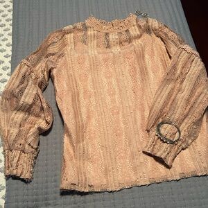 Women’s Lace top with pearl button closure at neck